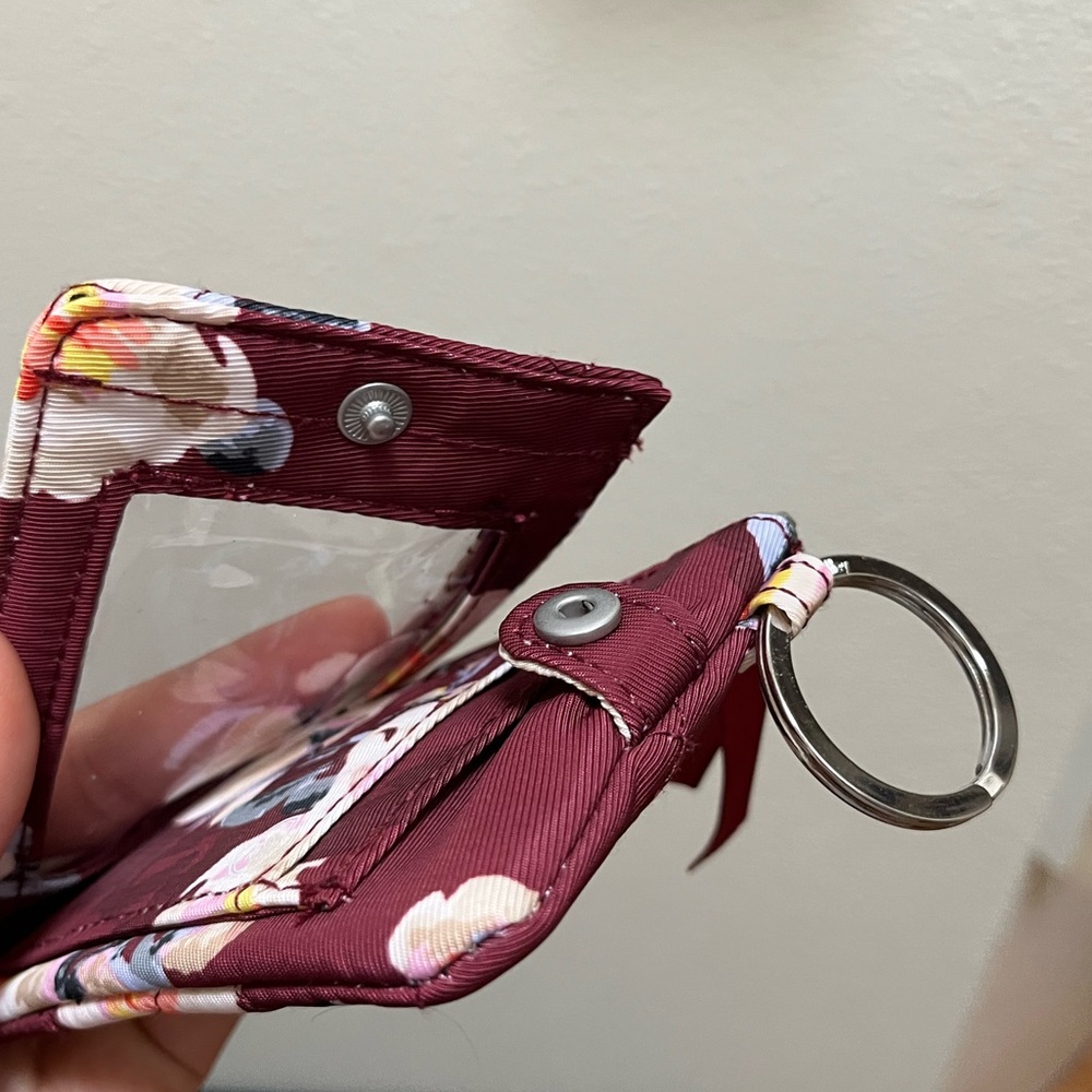 •VERA BRADLEY• RFID Deluxe Zip ID Case Blooms and Branches Burgundy Card Holder - Picture 3 of 9